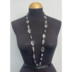 Lia Sophia Single Strand Necklace Clear Crystal Beads and Gray Stones 37"
